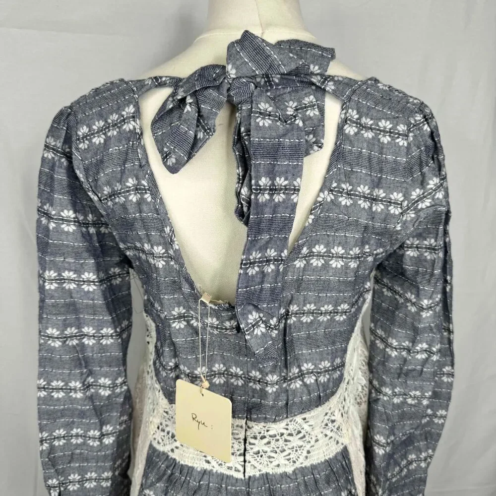 Ryu Anthropologie Peasant Dress Lace Detail Spring Cottagecore Tie Back Medium - Picture 5 of 15